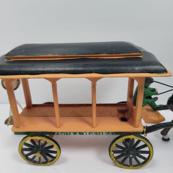 Vintage Cast Iron Horse Drawn Fruit & Vegetable Collectible Wagon with Figurine - Picture 4 of 11
